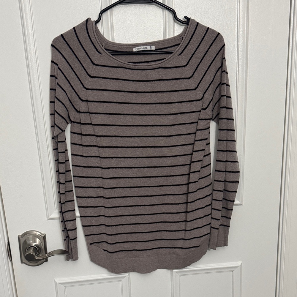 Pink Clover Brown and Black Striped Long Sleeve Top